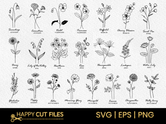 Download Birth Flower Svg Bundle Floral Clipart - Premium Resources